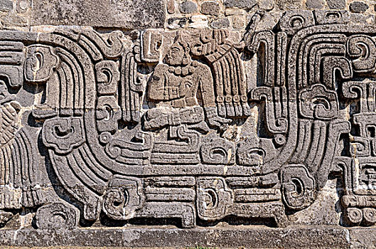 浮雕,金字塔,羽毛,毒蛇,特写,遗址,霍齐卡尔科,莫雷洛斯,墨西哥,北美