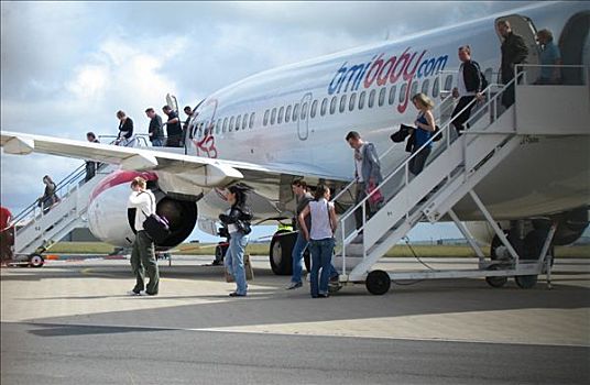乘客,离开,波音737,纽基,机场,康沃尔,英国