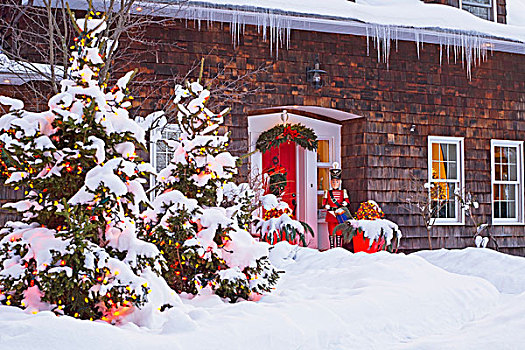 圣诞装饰,正面,房子,魁北克,加拿大