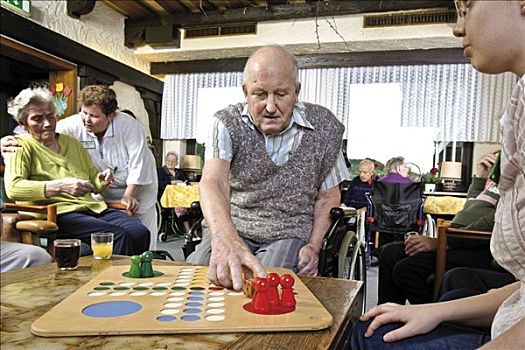 护理,玩,棋类游戏,养老院