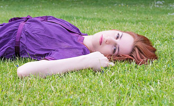 美女,躺着,草,公园