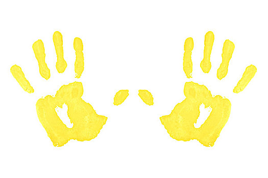 两个,黄色,对称,手印,白色背景