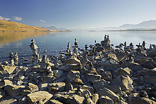 石头,岸边,特卡波湖,坎特伯雷,南岛,新西兰