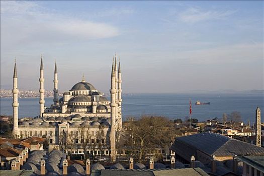 土耳其,伊斯坦布尔,苏丹,清真寺,蓝色清真寺,船,博斯普鲁斯海峡,河
