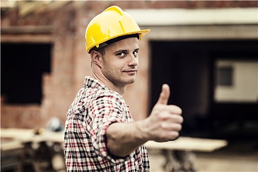 建筑工人,手势,竖大拇指