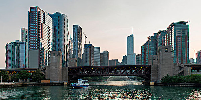 摩天大楼,水岸,芝加哥河,芝加哥,库克县,伊利诺斯,美国