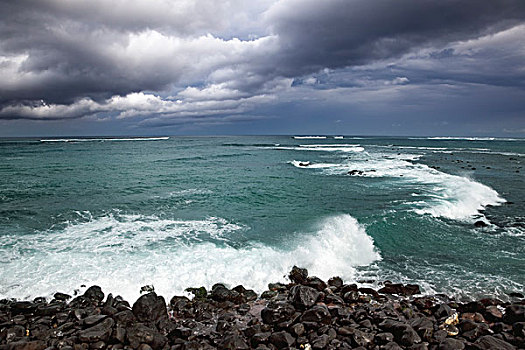 猛烈,北海岸,海浪,乌云,靠近,毛伊岛,夏威夷