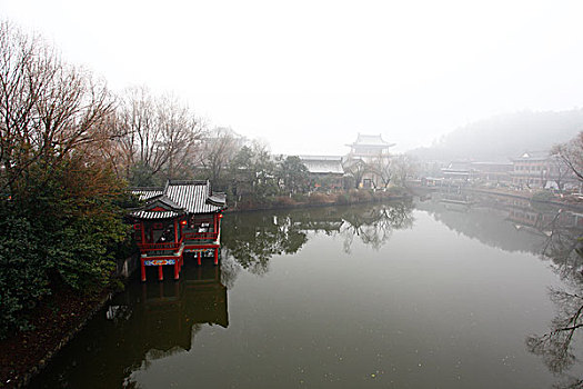 横店,影视基地,古代建筑,房子,木头,清明上河图,造景,城墙,城门,蓝天,湖