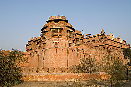 仰视,堡垒,比卡内尔,拉贾斯坦邦,印度