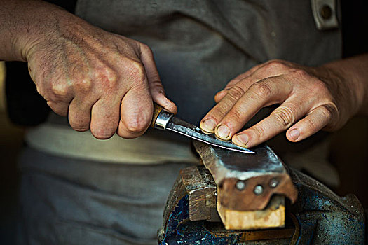 特写,木头,刀刃,刀,皮革,按压,切磨,工具