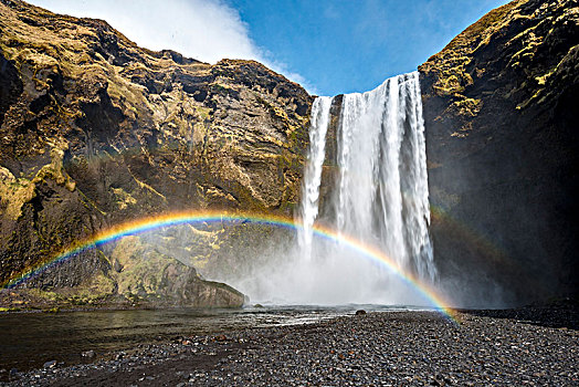 瀑布,彩虹,南方,区域,冰岛,欧洲