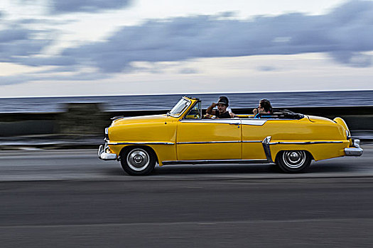 20世纪50年代,汽车,动态,马雷贡,海堤,哈瓦那,古巴