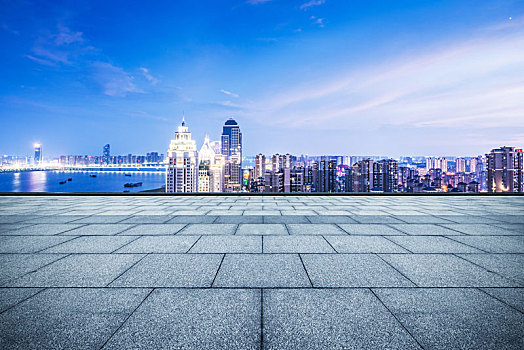 从大理石地面看杭州新城市的天空与天际
