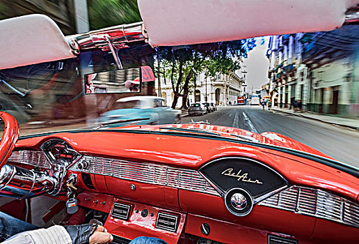 驾驶,街道,哈瓦那,红色,雪佛兰,空气,敞篷车