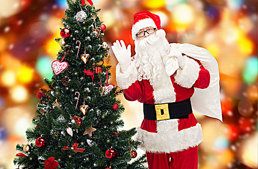 圣诞节,休假,人,概念,男人,服饰,圣诞老人,包,圣诞树,摆动,表针,上方,红灯,背景