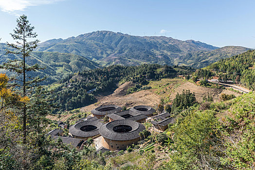 中国福建南靖土楼群,田螺坑土楼风景