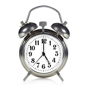 小,老,钟表,银,白色背景,五点钟