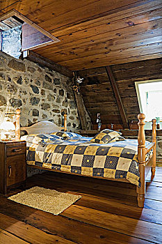 双人床,摆饰,客房,楼上,地面,老,木质,侧面,住宅,家,魁北克,加拿大