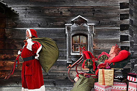 圣诞老人,雪撬,袋,满,礼物