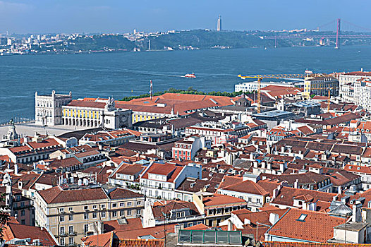 远眺,里斯本,商业,靠近,河,地区,葡萄牙,欧洲