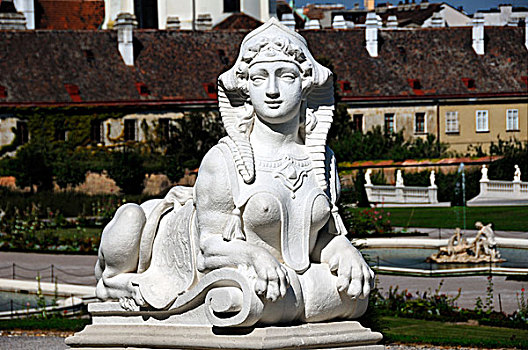 雕塑,狮身人面像,蓝天,城堡,美景宫,背影,街道,维也纳,奥地利,欧洲