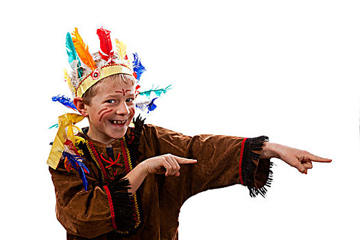 男孩,7岁,穿,美国印第安人,化装