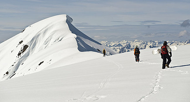 山,背景,滑雪者,滑雪板玩家,远足,顶峰,靠近,阿拉斯加