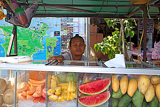 街道,食物,出售,销售,水果,海滩,乡村,岛屿,苏梅岛,泰国