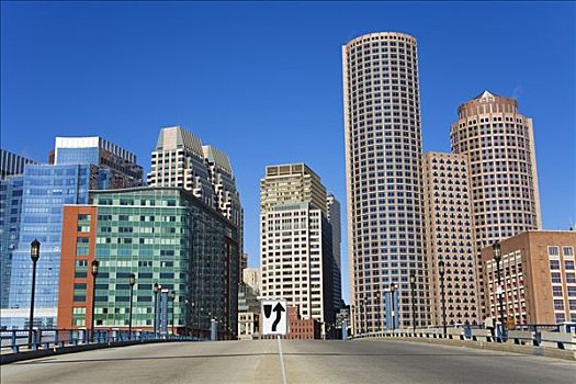 摩天大楼,城市,桥,水道,波士顿,马萨诸塞,美国