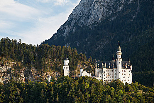 巴伐利亚,城堡,山腰,日落,德国