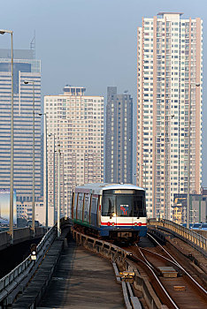 高架列车,正面,摩天大楼,桥,曼谷,泰国,亚洲