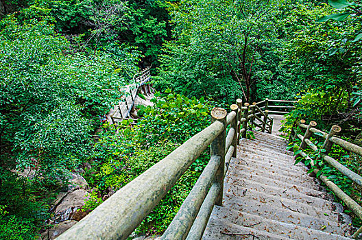 山中陡峭的台阶栈道