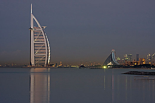 阿联酋,迪拜,天际线,帆船酒店,海滩,酒店