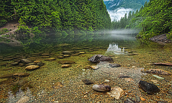 清晰,湖,石头,雾气,远景