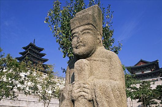 韩国,首尔,景福宫,国立民族博物馆,古老,石头,雕塑