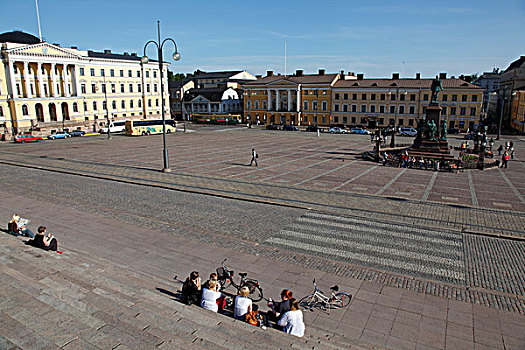 芬兰,赫尔辛基,参议院,广场,游客,坐,台阶,大教堂
