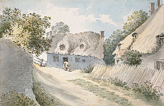 屋舍,乡村,街道,18世纪,艺术家