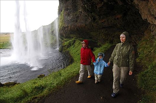 女人,两个孩子,冰岛,欧洲