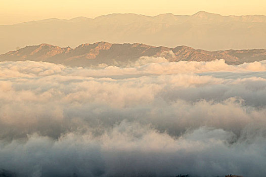 高处,云,海洋,层次,曙光,圣莫尼卡,山,国家休闲度假区,加利福尼亚