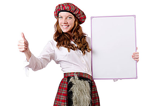 苏格兰人,女人,信息板,白色背景