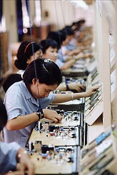 越南,胡志明市,女人,工作,装配,电路板,工厂