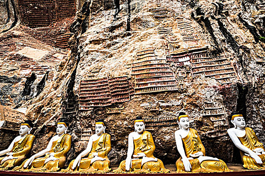 坐佛,雕塑,洞穴,克伦邦,缅甸,亚洲