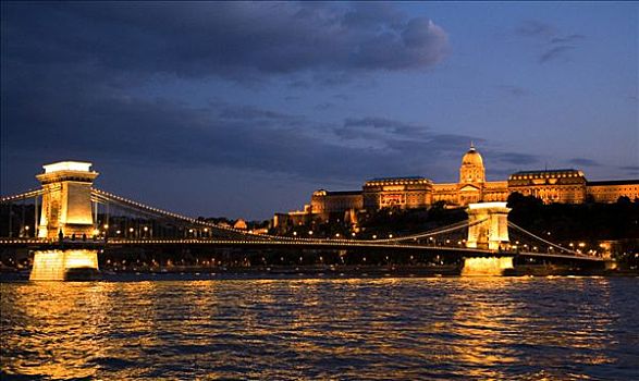 风景,光亮,老,链索桥,城堡,布达佩斯,匈牙利,东南欧,欧洲