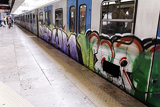 涂鸦,遮盖,地铁,罗马,意大利