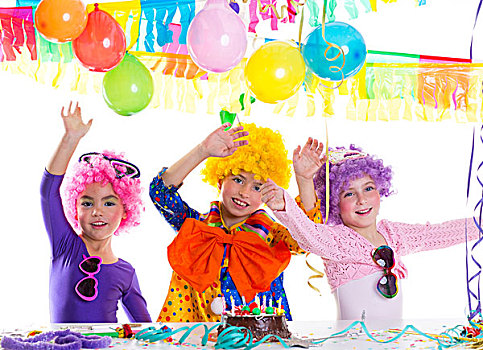 孩子,生日快乐,聚会,小丑,假发,巧克力蛋糕