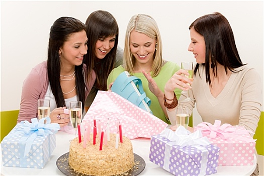 生日派对,女人,打开,礼物,庆贺