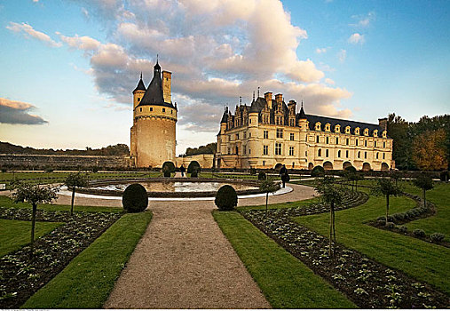 城堡,花园,舍农索城堡,法国