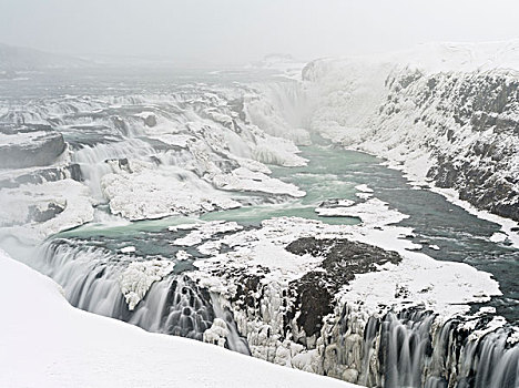 瀑布,局部,著名,冰岛,旅游,路线,金色,圆,冬天,欧洲,北欧,大幅,尺寸