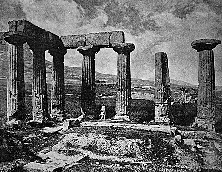 早,阿波罗神庙,遗址,科林斯地峡,伯罗奔尼撒,希腊,历史,照片