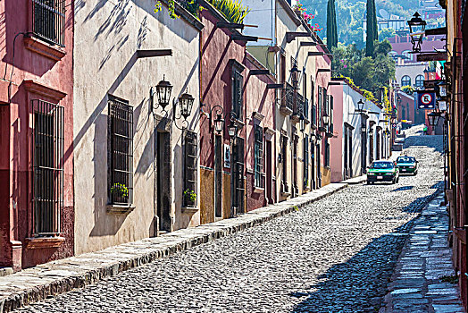 传统,鹅卵石,街道,建筑,圣米格尔,墨西哥